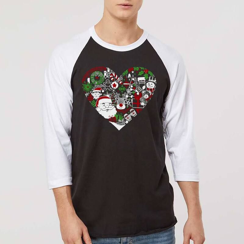 エルエーポップアート レディース トップス Tシャツ LA Pop Art Christmas Themed Heart Mens Raglan Baseball Word ArtShirt Black White ホワイト