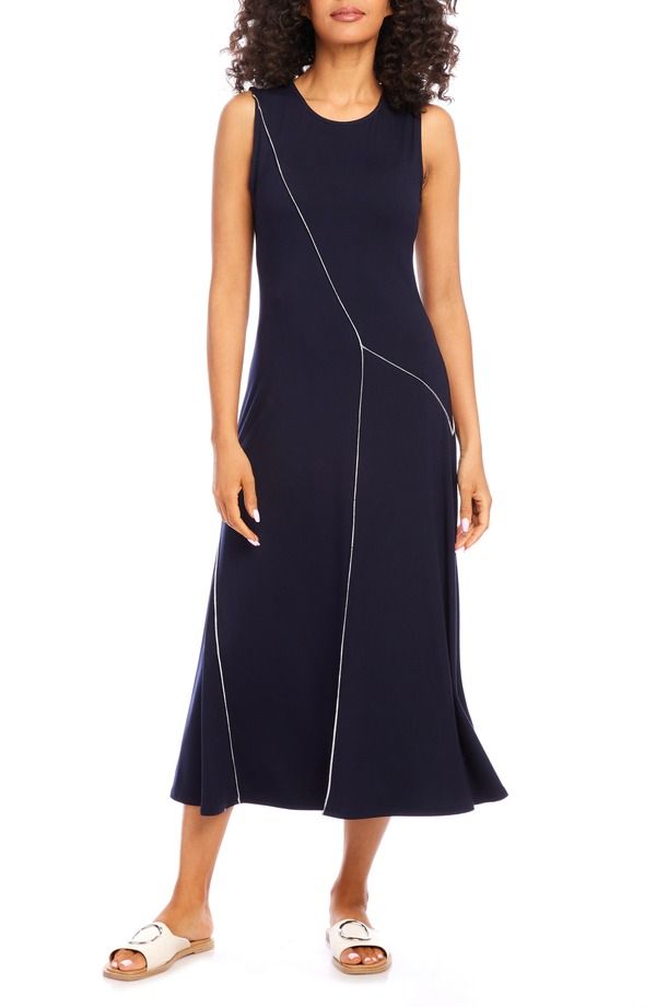 カレンケーン レディース トップス ワンピース ミディ ノースリーブ Karen Kane Reverseam Sleeveless Midi Dress Navy ネイビー