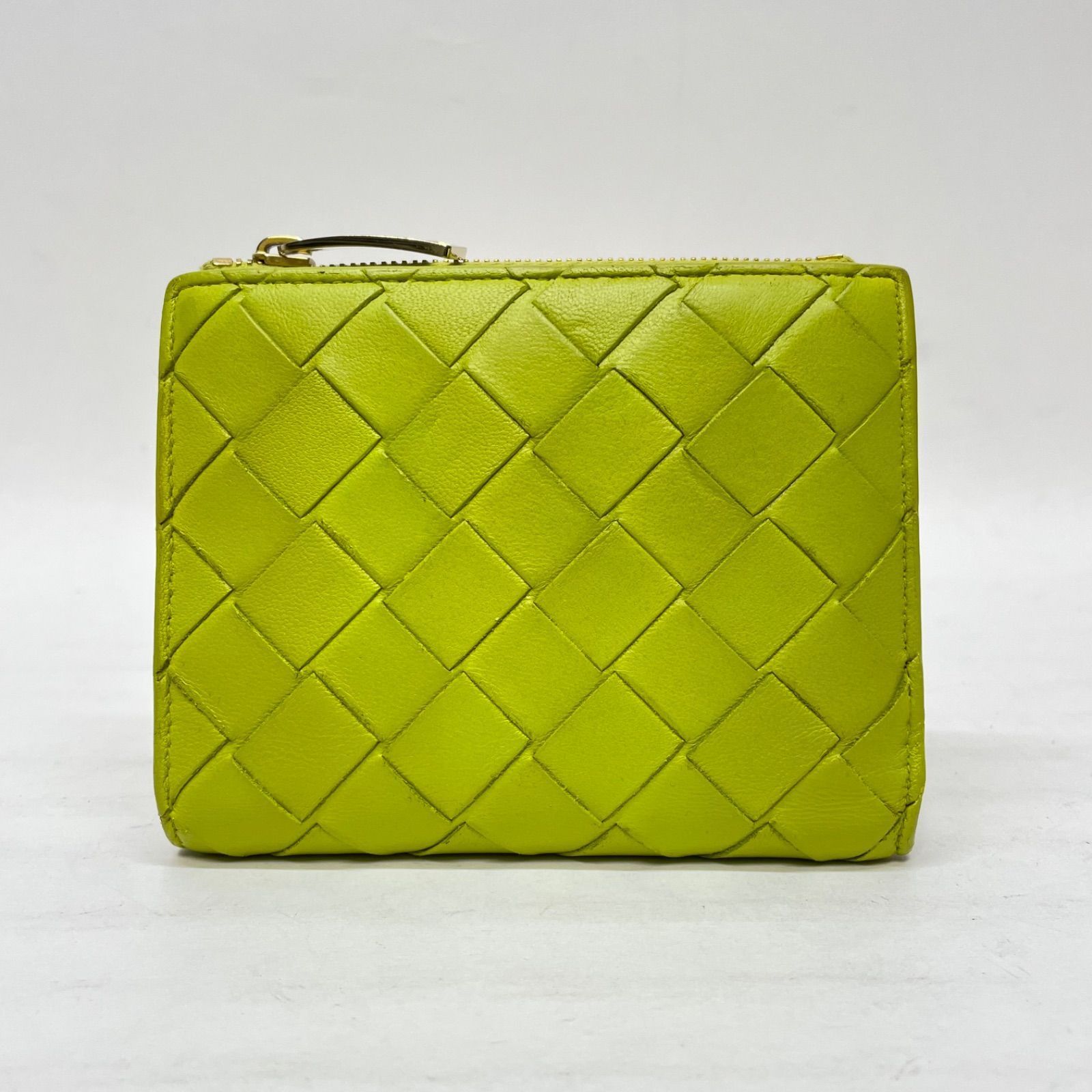 3002 BOTTEGA VENETA ボッテガヴェネタ 折り財布 マキシイントレチャート グリーン レザー