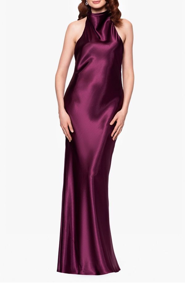 ベッツィアンドアダム レディース トップス ワンピース ホルター Betsy Adam Halter Charmeuse Gown Plum プラム