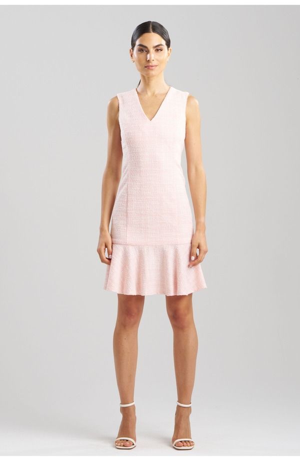 ナトリ レディース トップス ワンピース フリル裾 Vネック フリル ツイード Natori TWEED V Neck Ruffle Hem Dress Light Pink ピンク