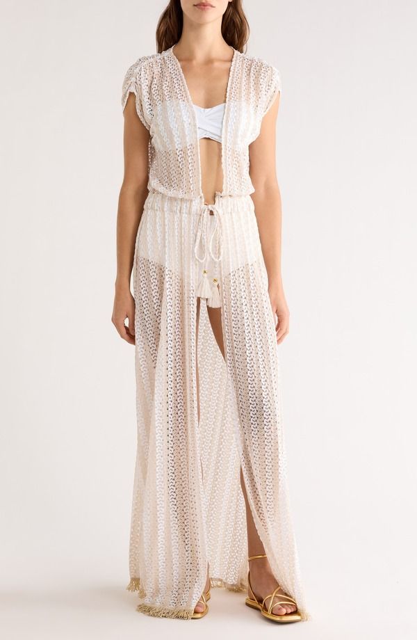 レイミー ブルック レディース トップス ワンピース マキシ Ramy Brookatherine Swirl Tie Front CoverUp Maxi Dress White Metallic Zigzag ホワイト