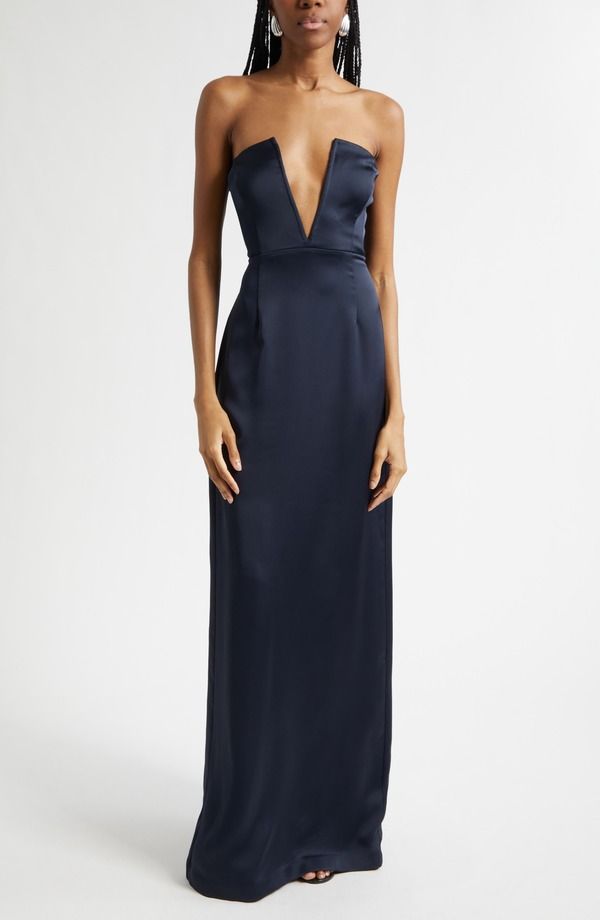 レイミー ブルック レディース トップス ワンピーストラップレス Ramy Brook Raquel Plunge Strapless Column Gownavy ネイビー