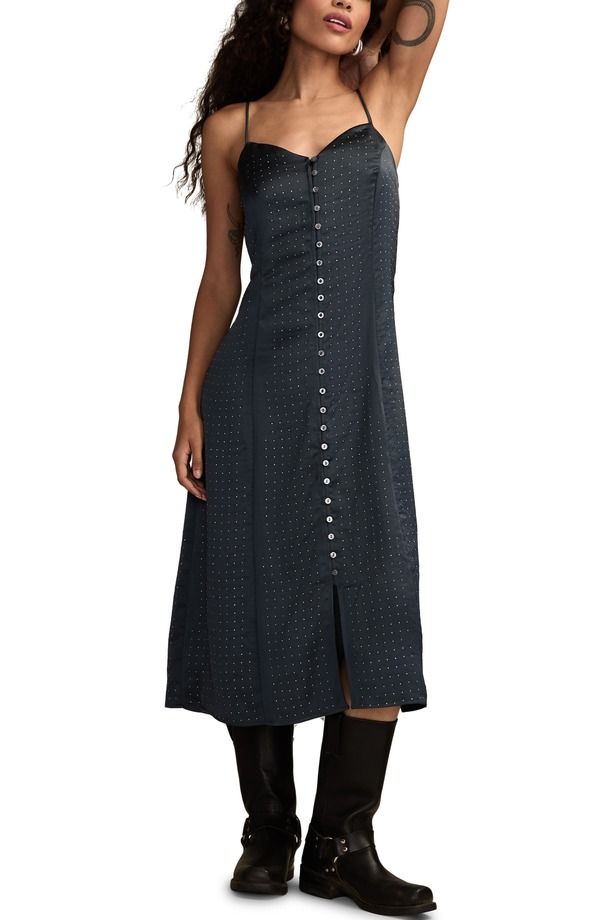 ラッキーブランド レディース トップス ワンピース ミディ Lucky Brand Embellished ButtonUp Midi Dress Blue ブルー