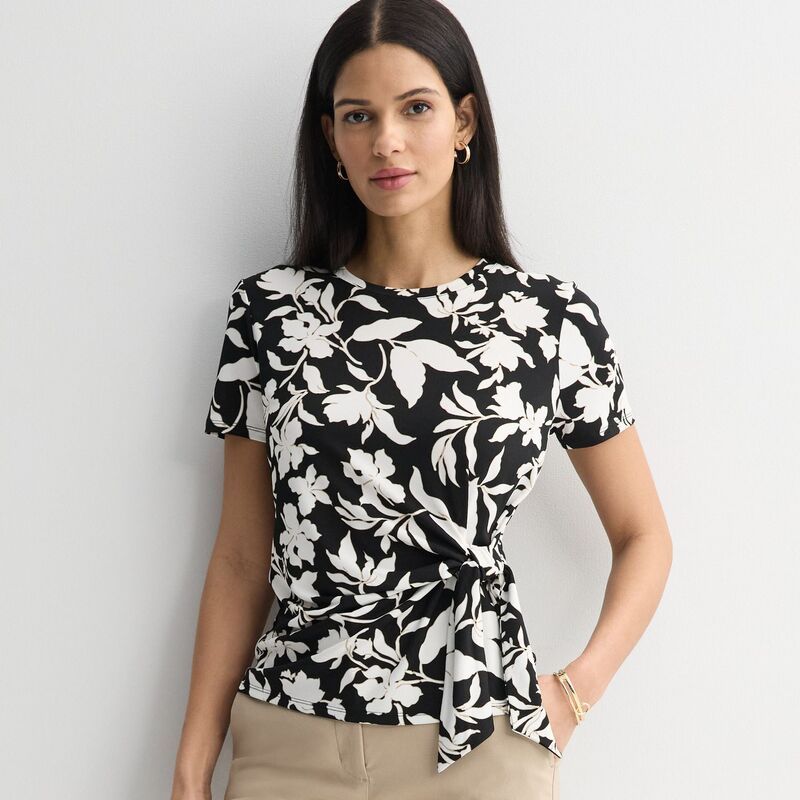 ナインウェスト レディース トップス Tシャツ Womens Nine West Cinch Waistop Black Rachel Floral ブラック