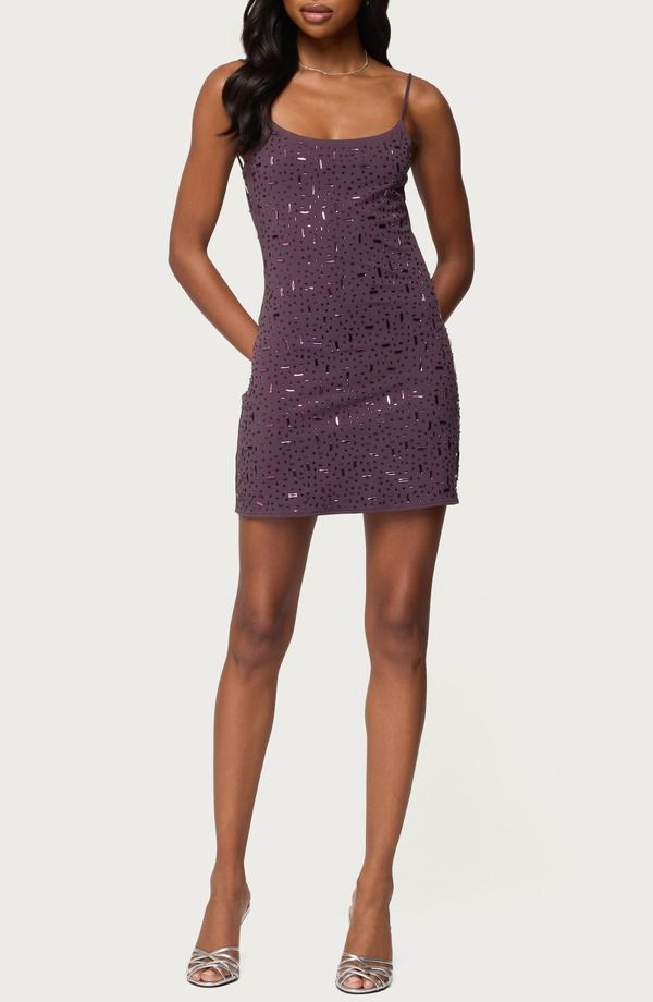 アディクテッド レディース トップス ワンピース ミニ EDIKTED Embellished Strappy Back Minidress Purple パープル