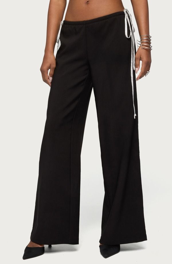 アディクテッド レディース ボトムス レギンス ワイドレッグ パンツ コントラスト EDIKTED Mikah Contrastripe Wide Leg Pants Black ブラック