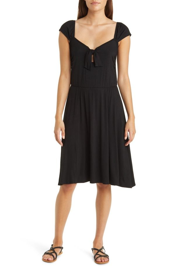 ラブアペラ レディース トップス ワンピース A ライン キャップ Loveappella Tie Front Cap Sleeve ALine Dress Black ブラック