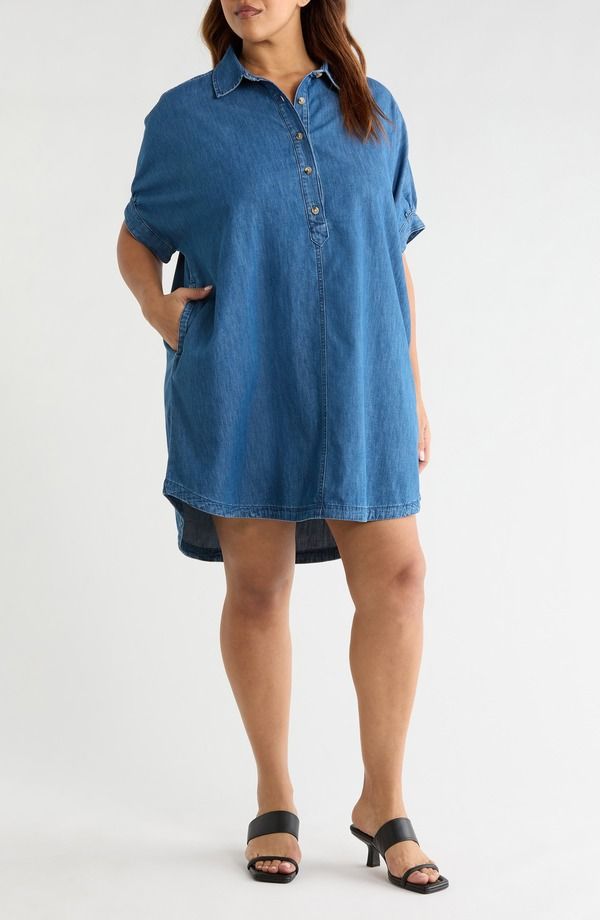 トレジャーアンドボンズ レディース トップス ワンピース ポロシャツ Treasure Bond Chambray Polo Shift Dress Medium Wash