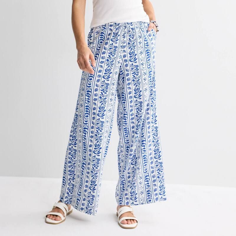 ソノマ レディース ボトムス カジュアルパンツ プチ リネン Petite Sonoma Goods For Life Mid Rise Linen Blend Pants Cobalt Leaf Stripe コバルト