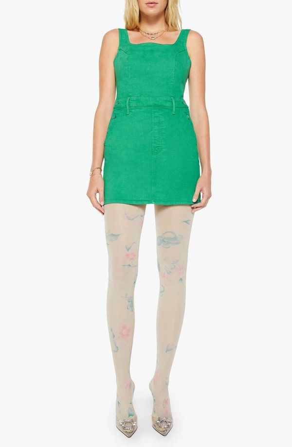 マザー レディース ボトムス デニムパンツ ミニワンピース ミニ MOTHER The Over It Deniminidress Holly Green グリーン