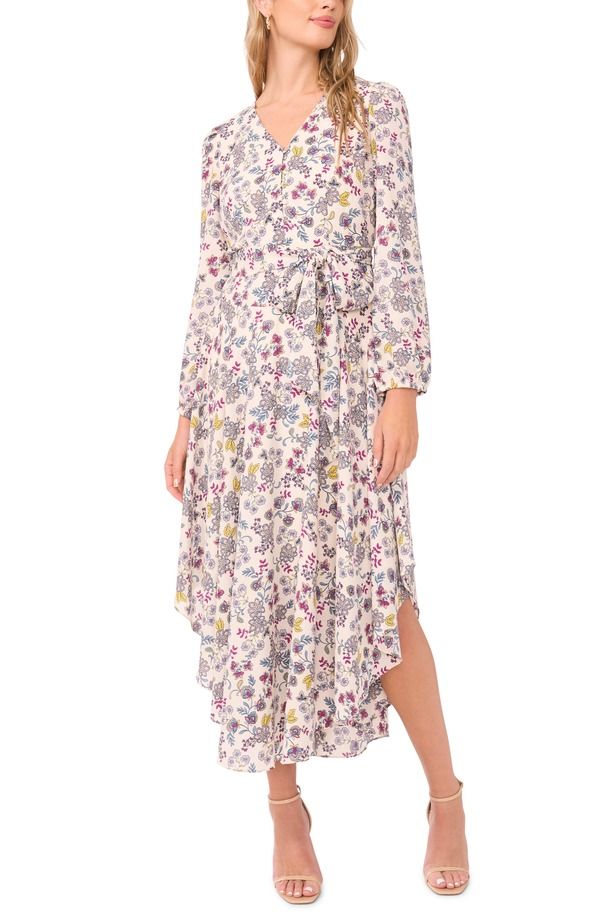 ヴィンスカムート レディース トップス ワンピース アシンメトリー フラワー柄 フラワー Vince Camuto Floralong Sleeve Asymmetric Hem Dress Birch