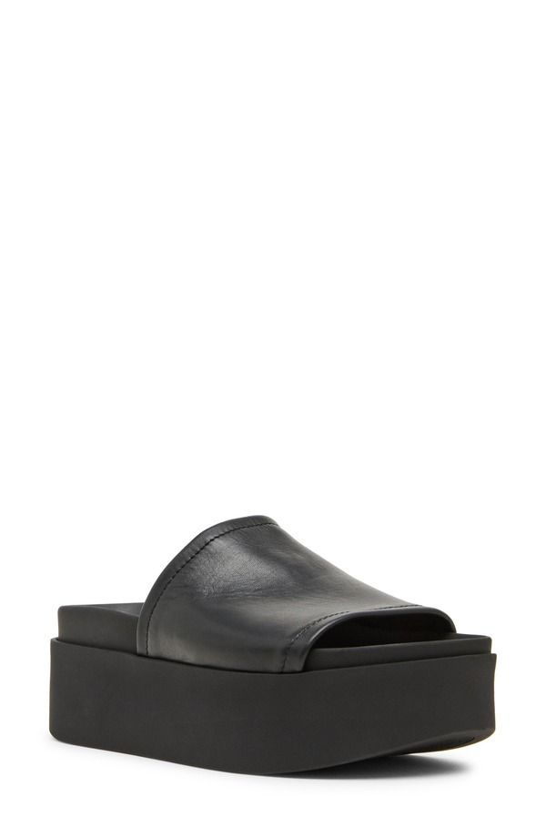 スティーブ マデン レディース シューズ サンダル プラットフォーム Steve Madden Arwen Platform Wedge Slide Sandal Black Leather ブラック
