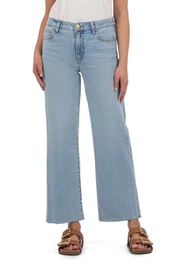 カットフロムザクロス レディース ボトムス デニムパンツ ワイドレッグ アンクル ジーンズ KUT from the Kloth Raw Hemid Rise Ankle Wide Leg Jeans Block