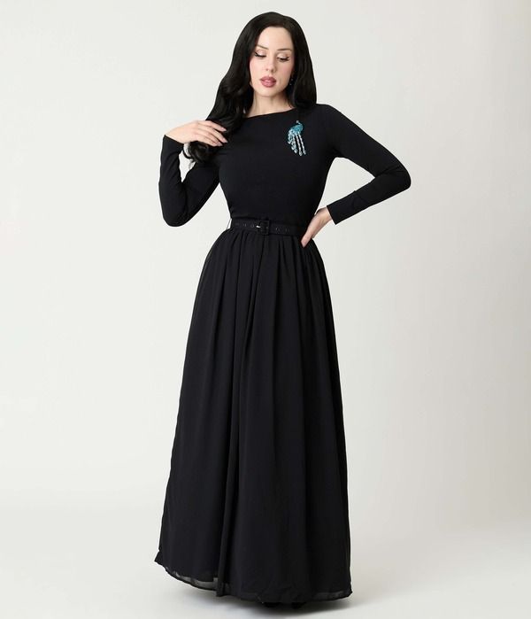 ユニークビンテージ レディース トップス ワンピース マキシ Unique Vintage Brooch Maxi Dress Black WEmbellishment ブラック