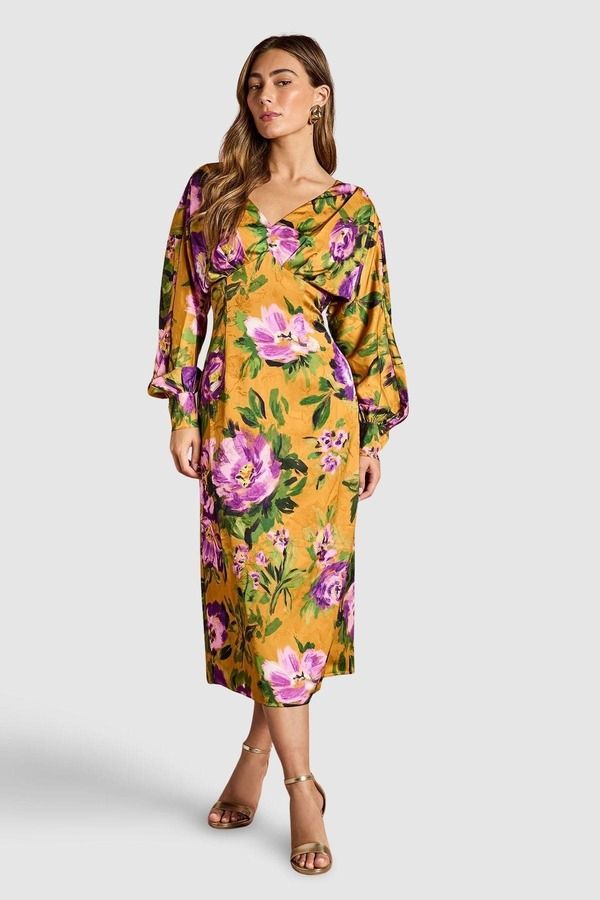 コースト レディース トップス ワンピース プリント サテン マキシ Coast Printed Satin Cowl Back Maxi Dress Chartreuse シャルトリューズ