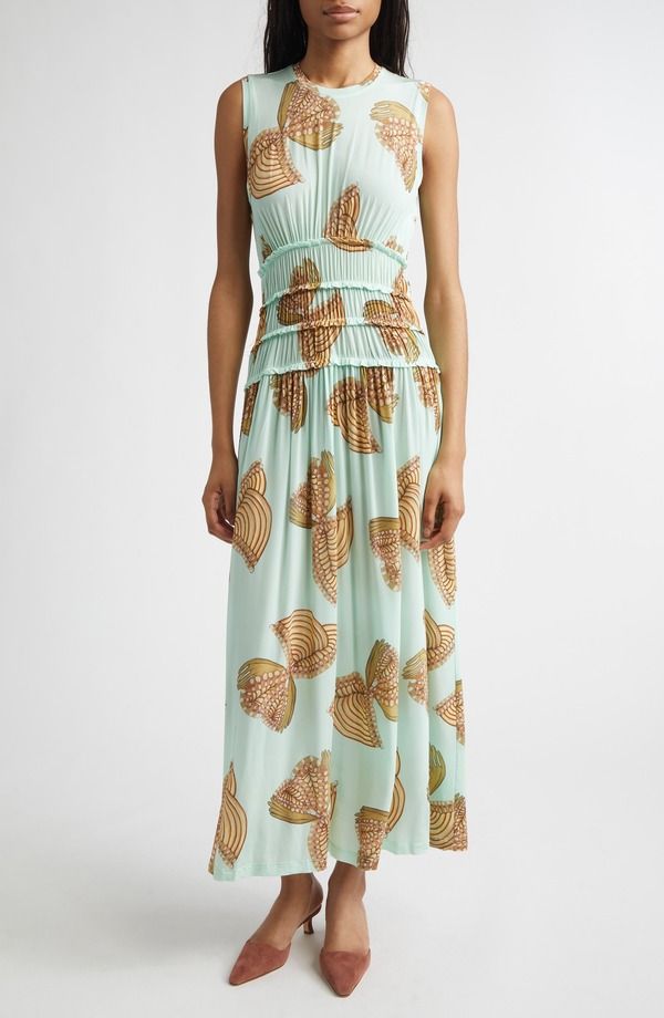 ウラ・ジョンソン レディース トップス ワンピース プリーツ ミディ Ulla Johnson Kamaria Botanical Pleated Midi Dress Water Blossoms