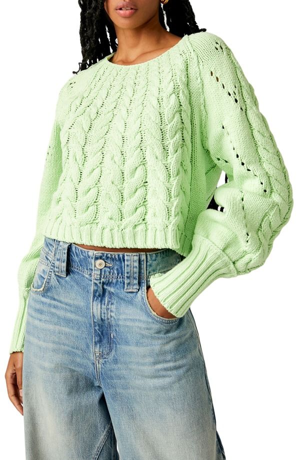 フリーピープル レディース アウター パーカー・スウェット セーター Free People Sandre Cable Stitch Pullover Sweater Green Light グリーン