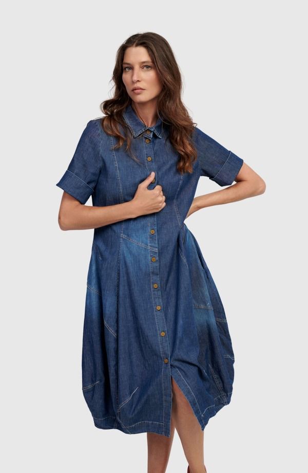 アレンビカ レディース ボトムス カジュアルパンツ シャツワンピース シャツ Alembika Barbie Wonderful Shirt Dress Denim デニム