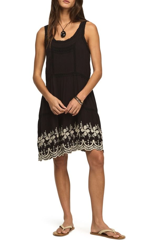 ラッキーブランド レディース トップス ワンピース ミニ ノースリーブ レース Lucky Brand Lace Embroidery Sleeveless Minidress Raven