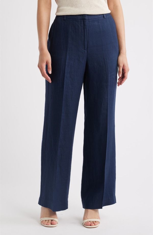 エリータハリ レディース ボトムス レギンス ワイドレッグ パンツ リネン Elie Tahari Thellie Linen Wide Leg Pants Navy ネイビー