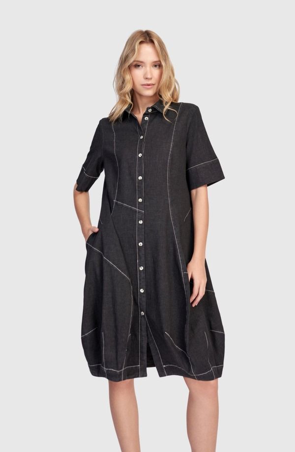 アレンビカ レディース ボトムス カジュアルパンツ シャツワンピース シャツ Alembika Barbie Wonderful Shirt Dress Black Denim ブラック