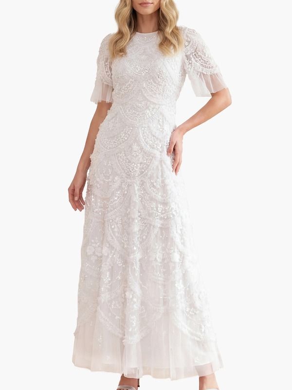 ニードルアンドスレッド レディース トップス ワンピース フリル マキシ Needle Thread Carmen Ruffle Maxi Dresswan White ホワイト