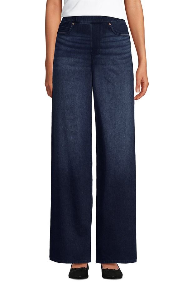ランズエンド レディース ボトムス デニムパンツ ワイドレッグ ジーンズ Lands End Starfish Denim High Rise Wide Leg Jeans Dark Indigo Blue Wash インディゴ