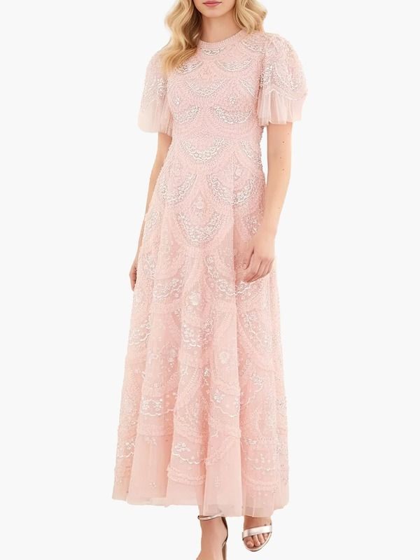 ニードルアンドスレッド レディース トップス ワンピース フリル マキシ Needle Thread Carmen Ruffle Maxi Dress Petal Pink ピンク