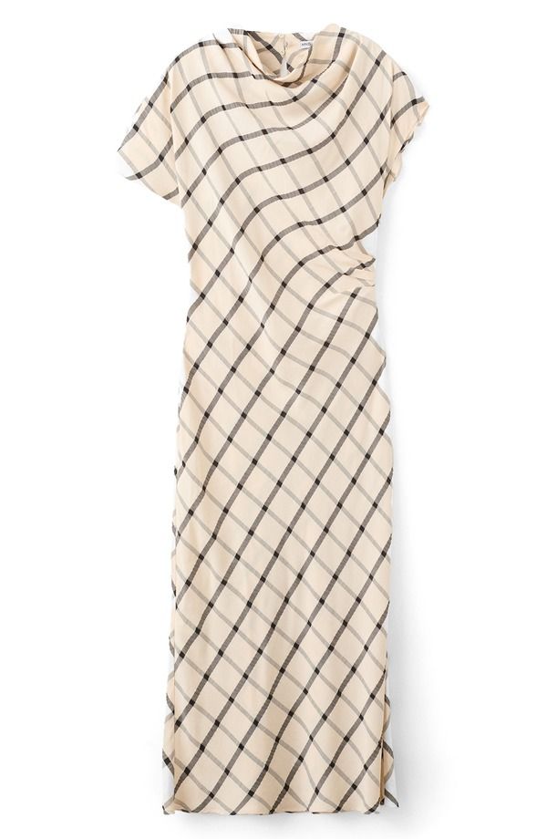 マンゴ レディース トップス ワンピース アシンメトリー MANGO Windowpane Check Asymmetric Dress Ecru エクリュ
