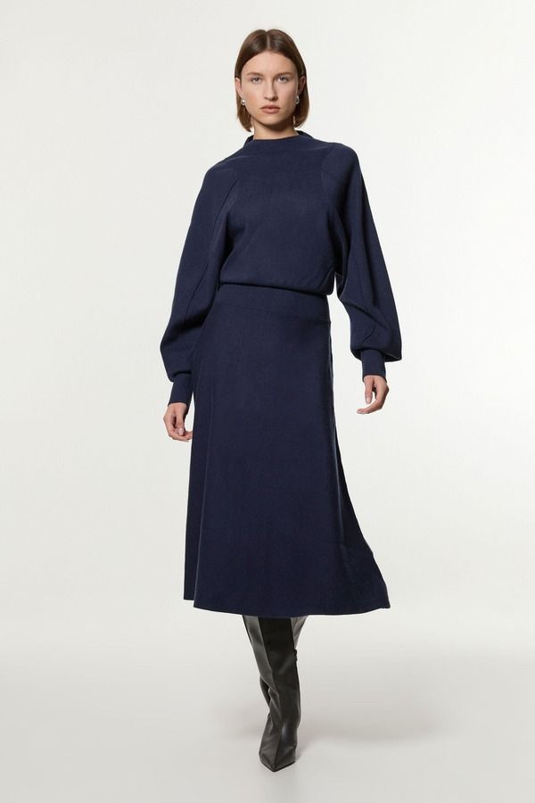 カレンミレン レディース トップス ワンピース ミディ ウール ニット Karen Millen Woolook Rounded Sleeve Knit Midi Dress Navy ネイビー