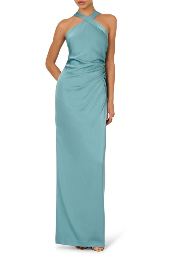 アドリアナ パペル レディース トップス ワンピース ドレープ ギャザー サテン Adrianna Papell Ruchedrape Stretch Satin Gown Blue Heaven ブルー