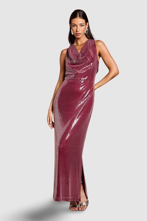 コースト レディース トップス ワンピースパンコール マキシ ホルター Coast Cowl Front Halter Sequin Maxi Dress Plum プラム
