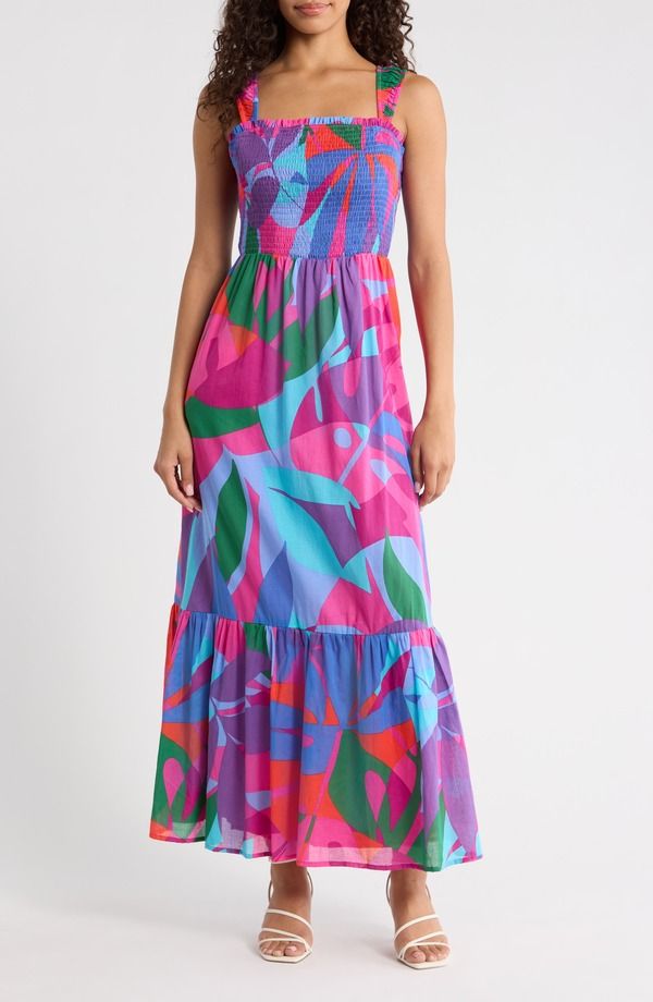 シュガーリップス レディース トップス ワンピース シャーリング マキシ SUGARLIPS Vemmy Abstractayla Smocked Maxi Dress MagentaBlueGreen ブルー