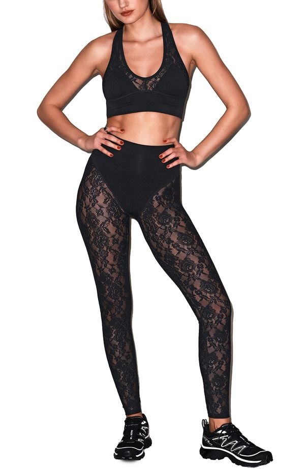 フレーデュマール レディース ボトムス カジュアルパンツ レース Fleur Du Male Stretch Lace Legging Black ブラック