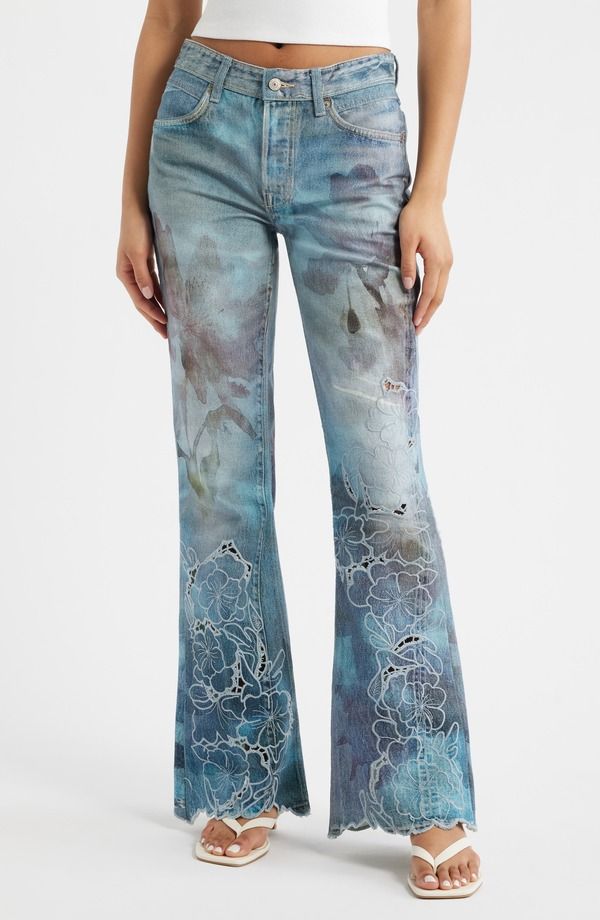 フリーピープル レディース ボトムス デニムパンツ プリント ジーンズ Free People West Coast Illusions Print Jeans Watercolor Blooms Co