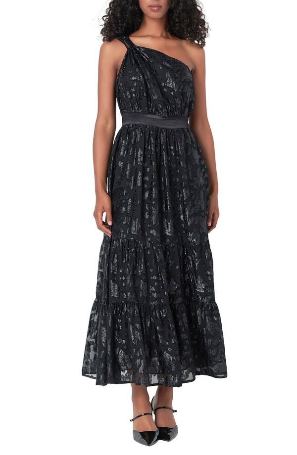 エンドレスローズ レディース トップス ワンピース シフォン フラワー柄 ワンショルダー トール フラワー Endless Rose Metallic Floral OneShoulder Chiffon Dress Black ブラック 28,470円