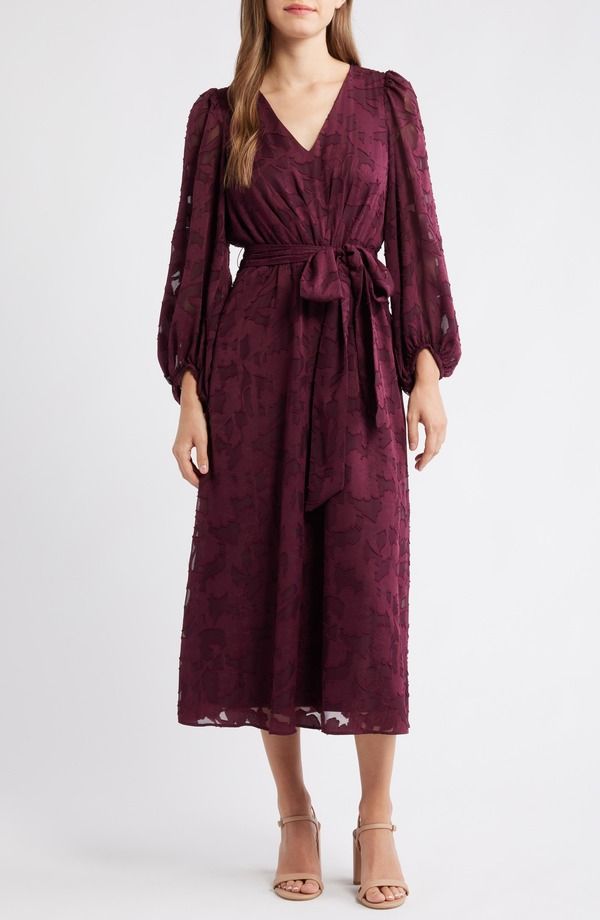 アンクライン レディース トップス ワンピース フラワー柄 フラワー Anne Klein Floral Appliqu Long Sleeve Dress Dark Chianti