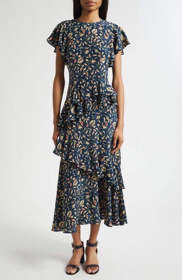ウラ・ジョンソン レディース トップス ワンピース フリル シルク マキシ Ulla Johnson Amaia Ruffle Silk Maxi Dress Midnight Garden 115,400円