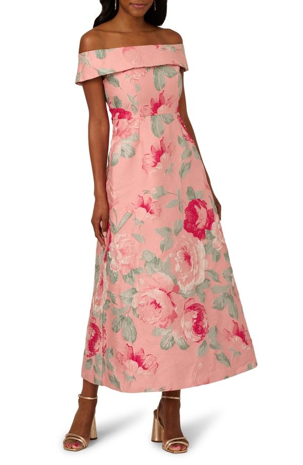 アドリアナ パペル レディース トップス ワンピース A ライン フラワー柄 フラワー Adrianna Papell Floral Jacquard Off the Shoulder ALine Dress Pink Multi ピンク