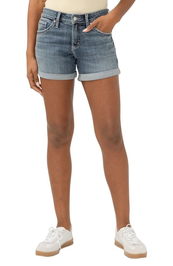 シルバー ジーンズ レディース ボトムス デニムパンツ ショートパンツ Silver Jeans Co Americana Mid Rise Denim Boyfriend Shorts Glory デニム
