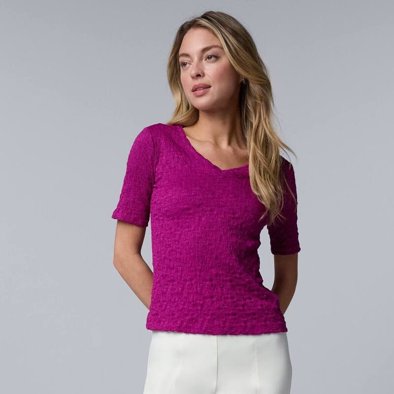 ヴェラウォン レディース トップス Tシャツ Vネック Womensimply Vera Wang VNeck Short Sleeve Pucker Top Terry Magenta マゼンタ