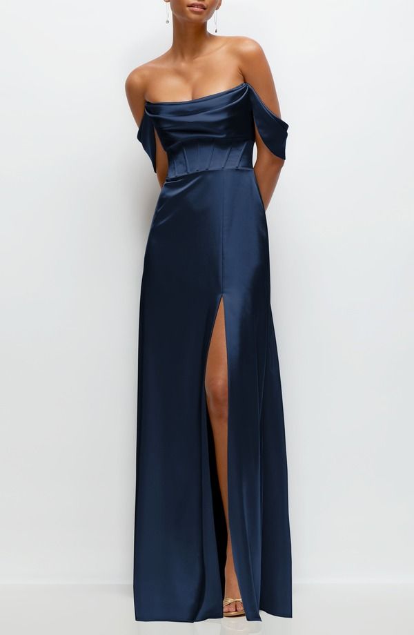 アフターシックス レディース トップス ワンピース サテン After Six Off the Shoulder Satin Charmeuse Gown with Removable Sleeves Midnight