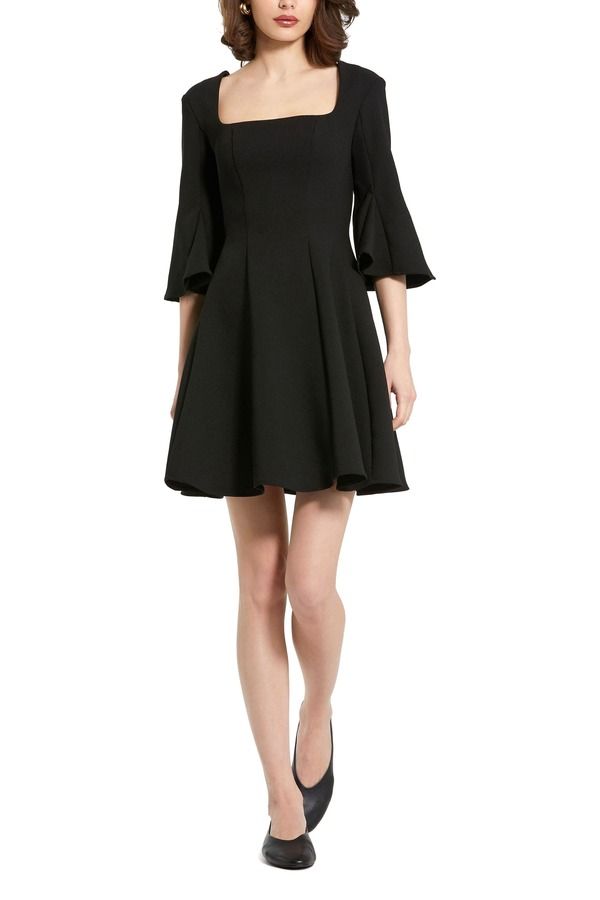 マックダガル レディース トップス ワンピース クレープ ミニ Mac Duggal Crepe Square Neck 34 Sleeve Godet Mini Dress Black ブラック