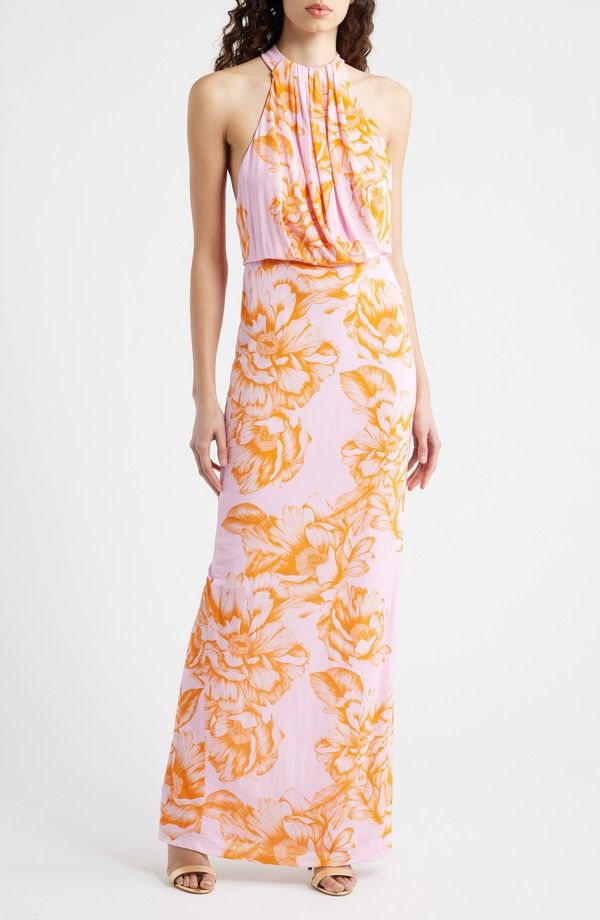 ブラックハロ レディース トップス ワンピース フラワー柄 ドレープ フラワー Black Halo Elowen Floral Drape Bodice Gown Fleur De Peony