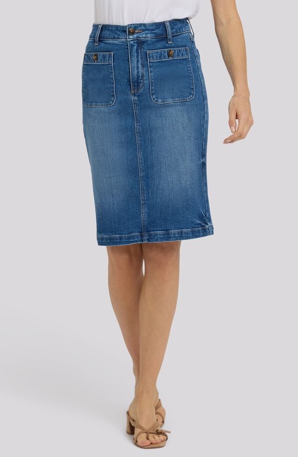 エヌワイディージェイ レディース ボトムス デニムパンツ スカート NYDJ Patch Pocket Denim Skirt Wild River デニム