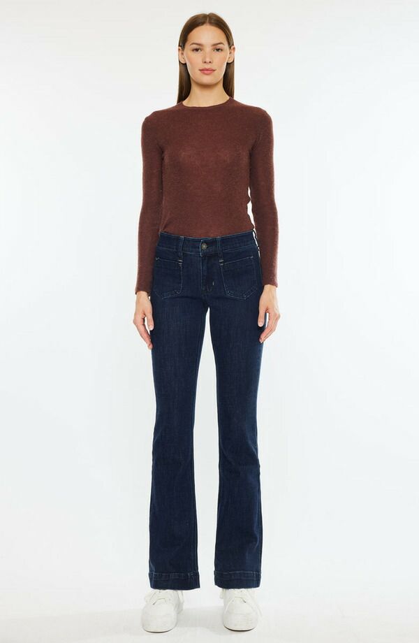 カンクン レディース シューズ ブーツ・レインブーツカット ジーンズ KanCan Star Mid Rise Bootcut Jeansuper Dark Blue ブルー
