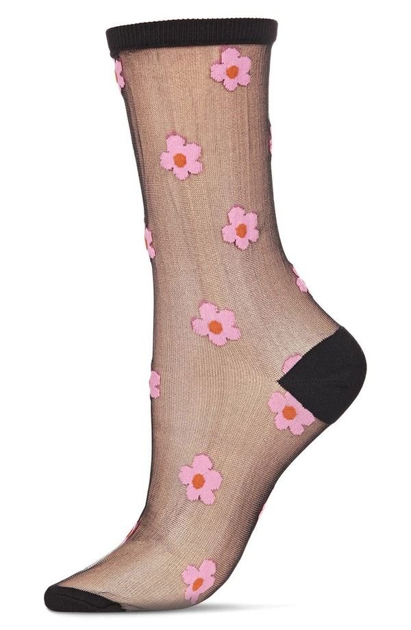 メモイ レディース アンダーウェア 靴下 シアー MeMoi Daisiesheer Crew Socks Black ブラック