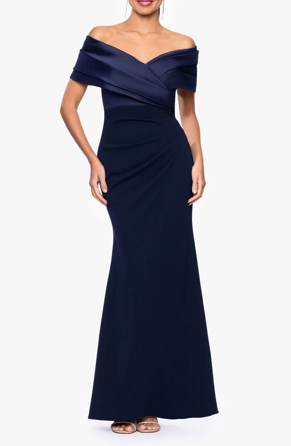 ベッツィアンドアダム レディース トップス ワンピース クレープ スキューバ Betsy Adam Off the Shoulder Scuba Crepe Gown NavyNavy ネイビー