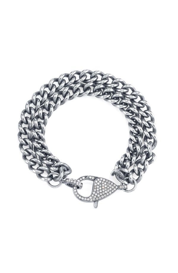シェリルロエ レディース アクセサリー ブレスレット・バングル・アンクレット Sherylowe Double Curb Chain Bracelet With Diamond Lobster Clasp Sterling Silver シルバー